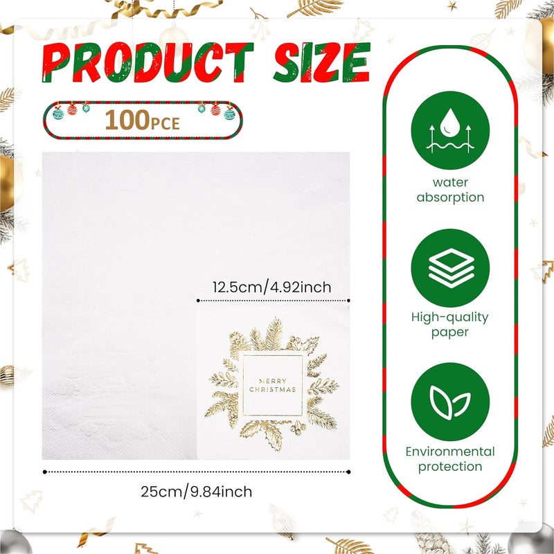 LiveBe 100 Pack of Paper Cocktail Napkins with Gold design，Formal Dinner, Anniversary, Merry Christmas, Guestrooms, Restrooms(5 x 5 in，3-ply) (Gold MC) - Image 2